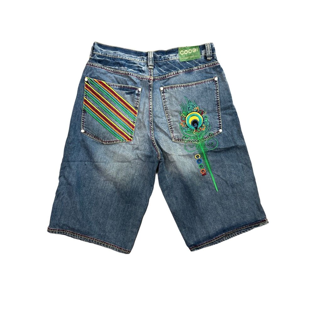 Coogi Jorts Mens Size 38 Peacock Feather Jean Denim Baggy Skater Vintage Y2k